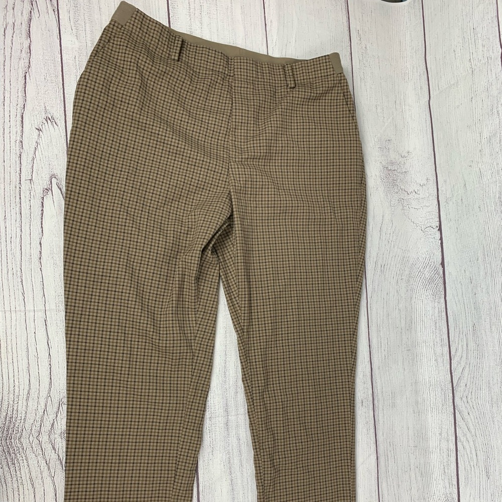 Uniqlo Pants Women L Brown Gingham Plaid Slim Leg Trousers Academia Casual Work